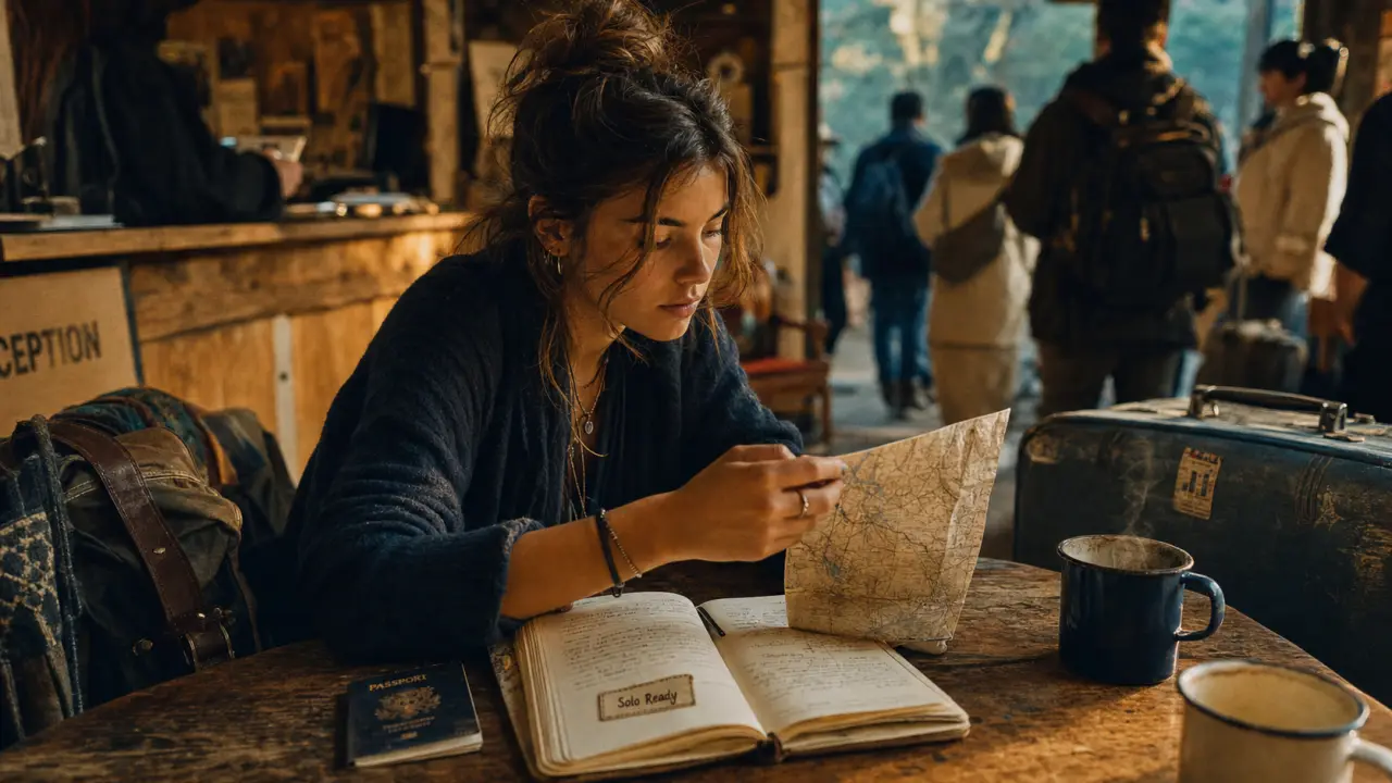 Bien préparer un voyage en solo : voyageuse seule, carnet et passeport en auberge
