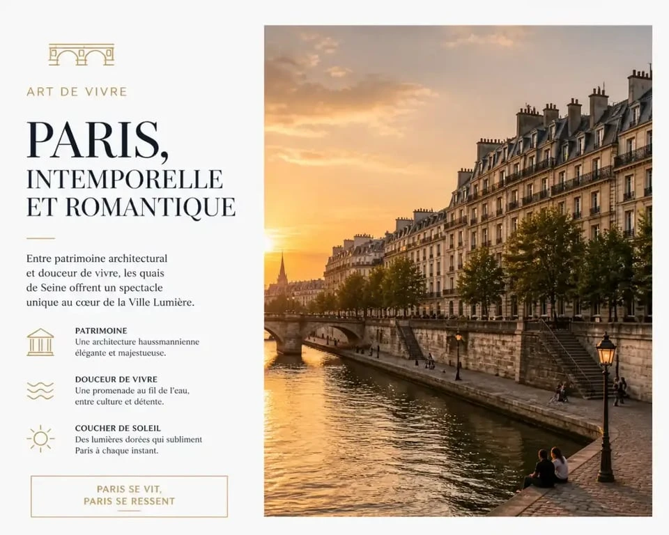 Vue romantique des quais de Seine pour un week-end en amoureux à Paris