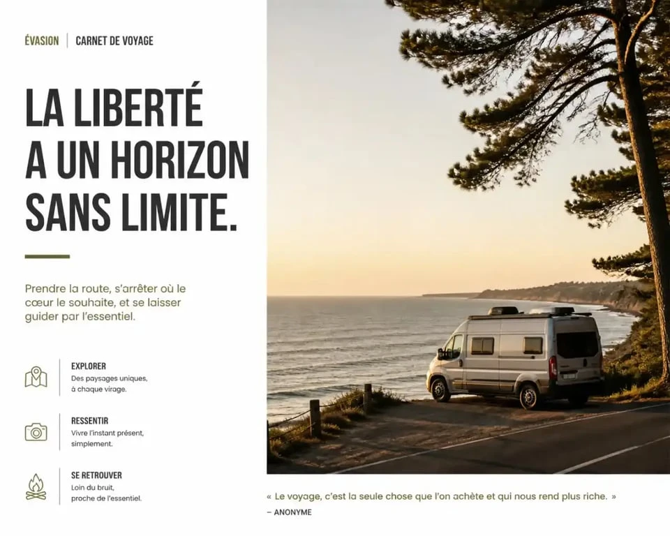 Road trip sur la côte atlantique en van aménagé face à l'océan