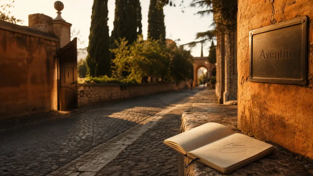 Rome hors des sentiers battus : rue calme de l’Aventin, portail et cyprès au golden hour