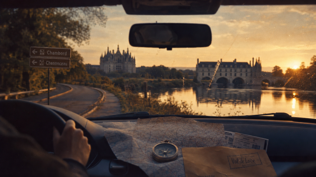 Ruta castillos del loira : châteaux du Val de Loire depuis une voiture