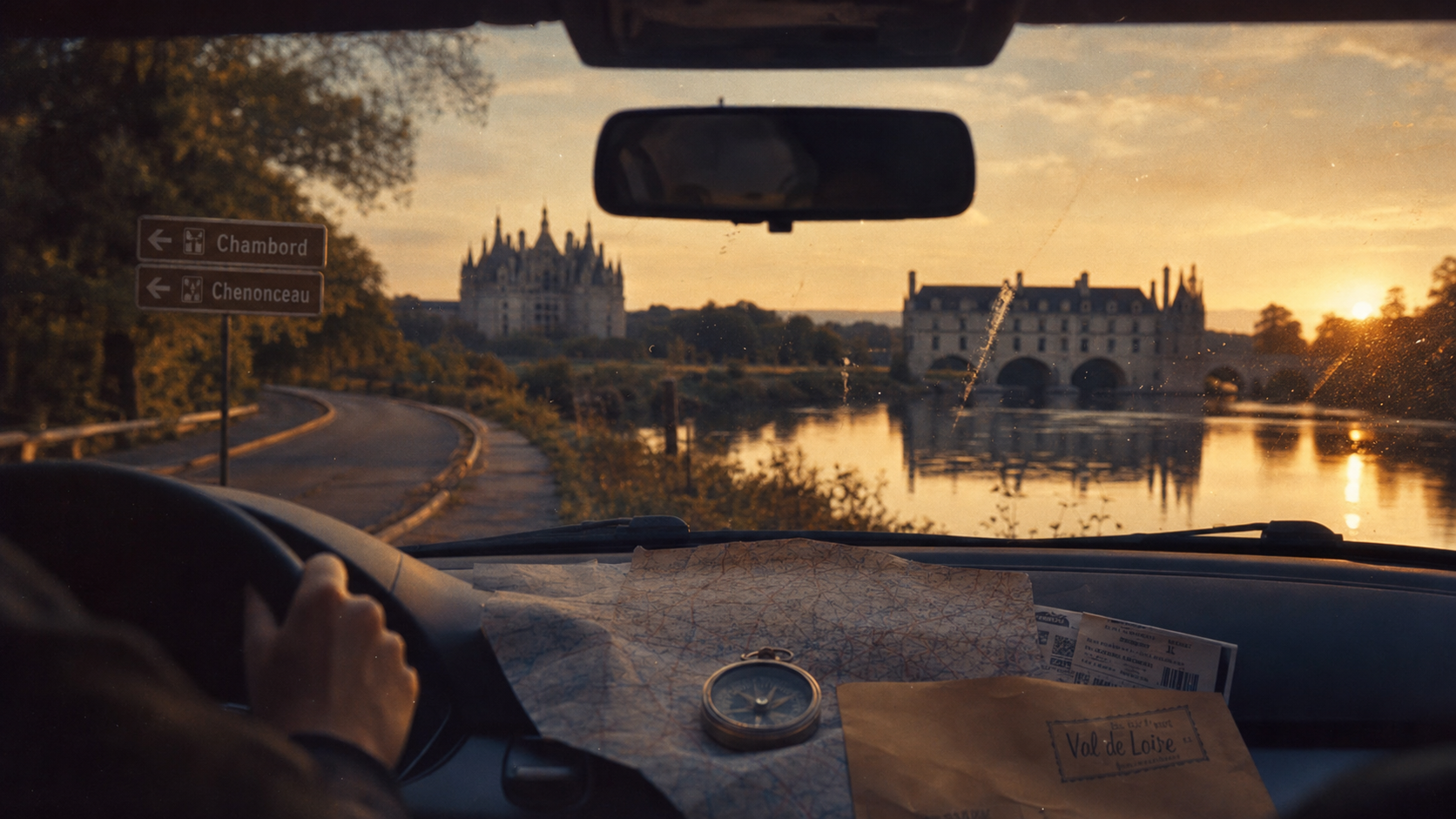 Ruta castillos del loira : châteaux du Val de Loire depuis une voiture