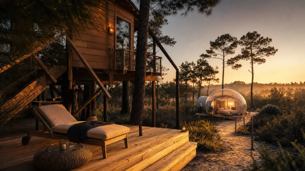 Week end en Aquitaine insolite : cabane perchée et bulle transparente dans les Landes