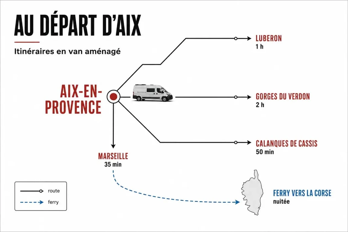 Location van aménagé Aix en Provence : itinéraires depuis Aix vers Marseille, le Luberon et le Verdon