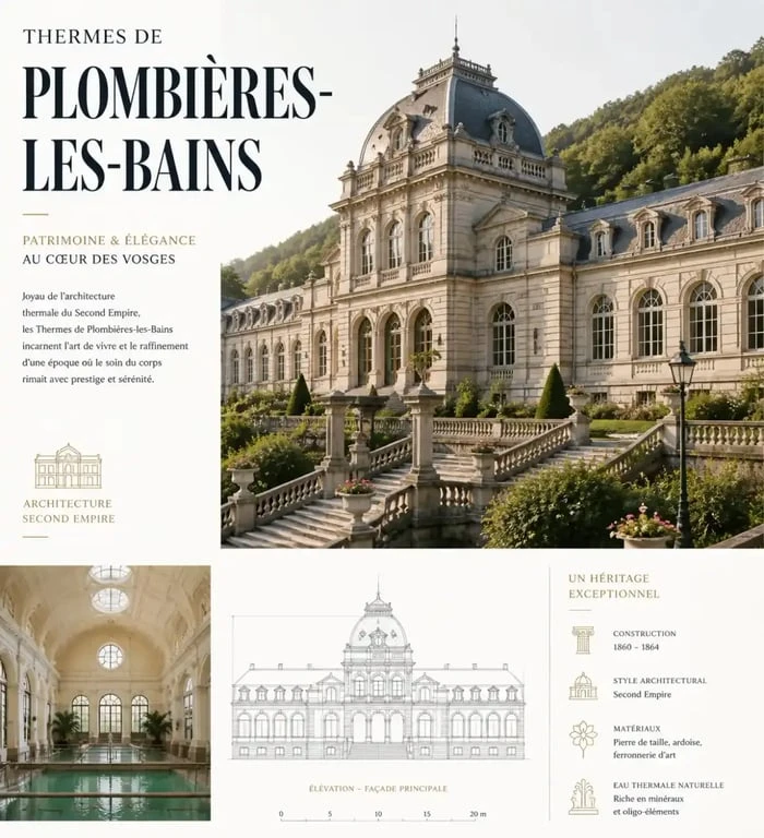 Architecture thermale de Plombières-les-Bains, exemple de patrimoine dans les Vosges.