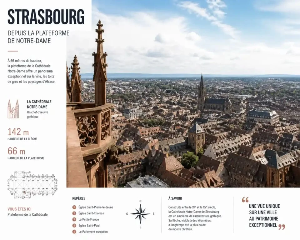 Vue panoramique sur Strasbourg depuis la Cathédrale Notre-Dame lors d'un week-end