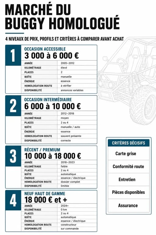 Infographie buggy homologué : prix, critères et profils de véhicules