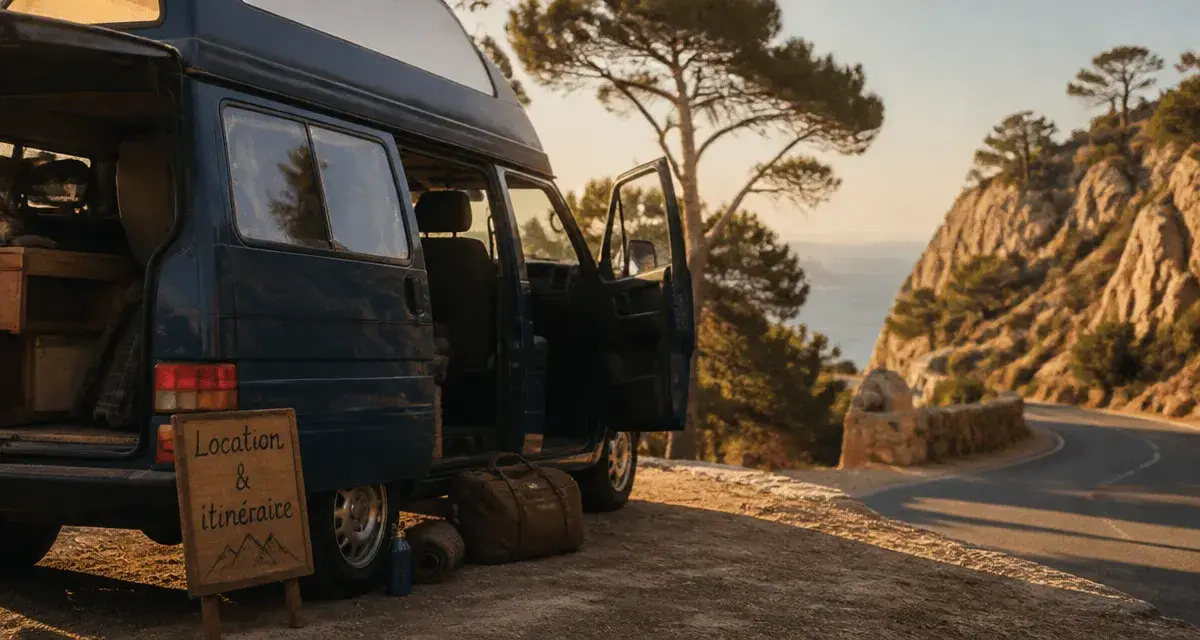 Corse camping car location : van aménagé sur route de montagne