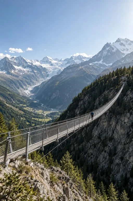 Voyage insolite en Suisse sur le pont suspendu Charles Kuonen près de Randa