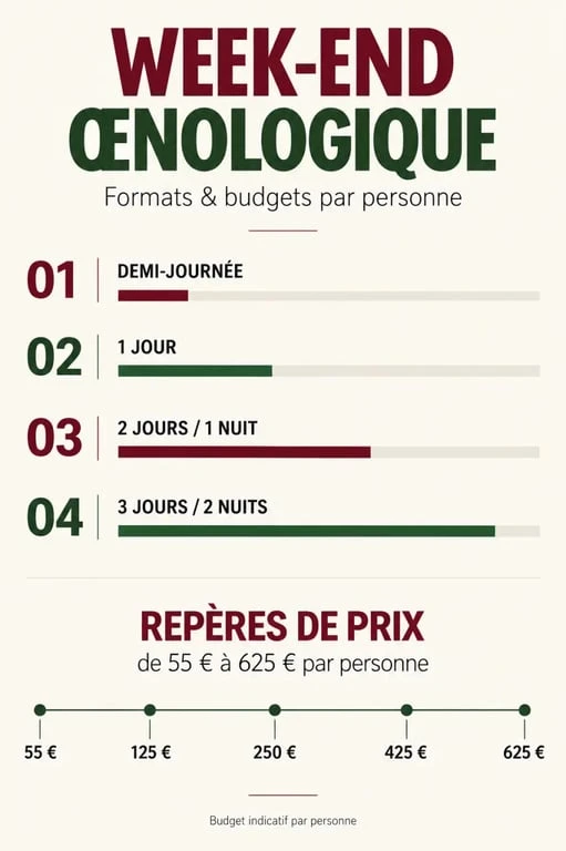 Infographie sur les budgets et durées d’un week end oenologie