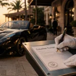 Louer Ferrari : contrat signé près d’une Ferrari noire sur la Côte d’Azur