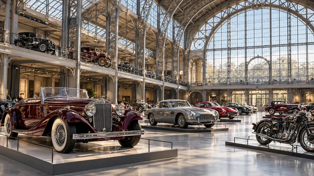 Autoworld Bruxelles dans le Palais Mondial avec voitures anciennes et motos
