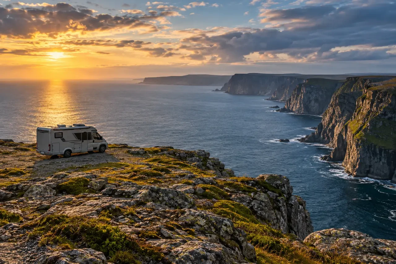 Cap Nord en camping-car face à la mer de Barents en Norvège