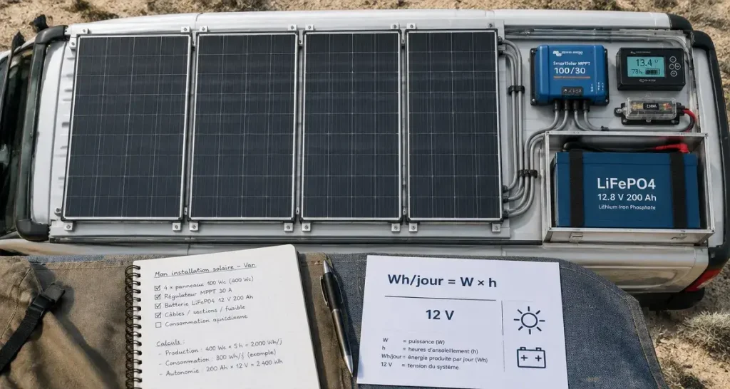 400 Wc, 200 Ah : dimensionner l’électricité solaire d’un véhicule de loisirs sans vider la batterie