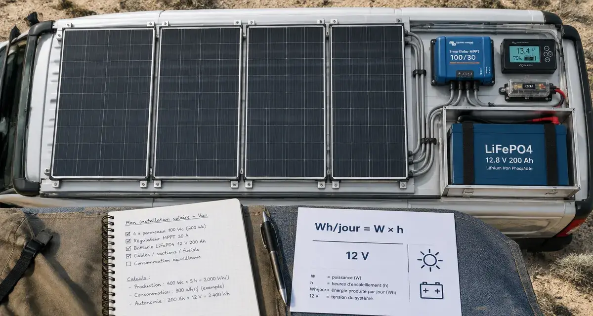 Guide de l électricité solaire pour les véhicules de loisirs : 400 Wc, 200 Ah, panneaux solaires et batterie LiFePO4