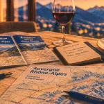 Guide michelin auvergne rhone alpes : table avec cartes Michelin et menu dégustation