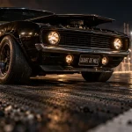 Muscle car americain V8 au départ du quart de mile