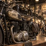 Musée de la moto : moto ancienne dans une salle d’exposition à Marseille
