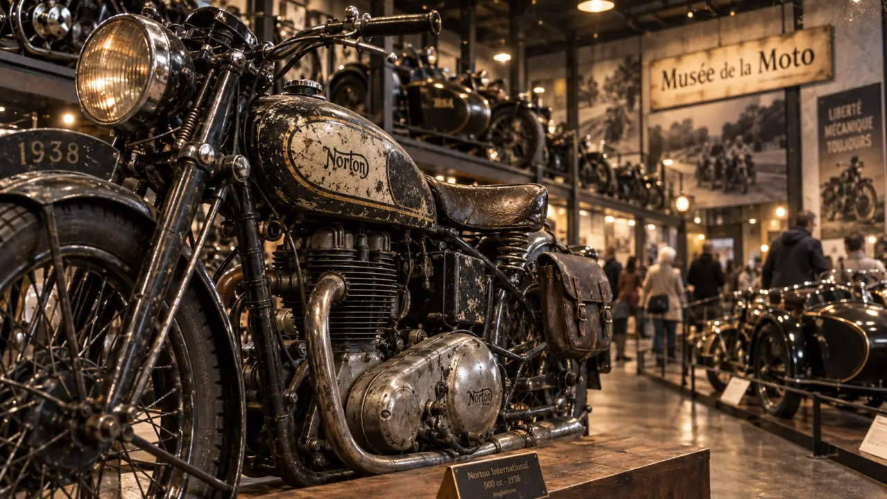 Musée de la moto : moto ancienne dans une salle d’exposition à Marseille